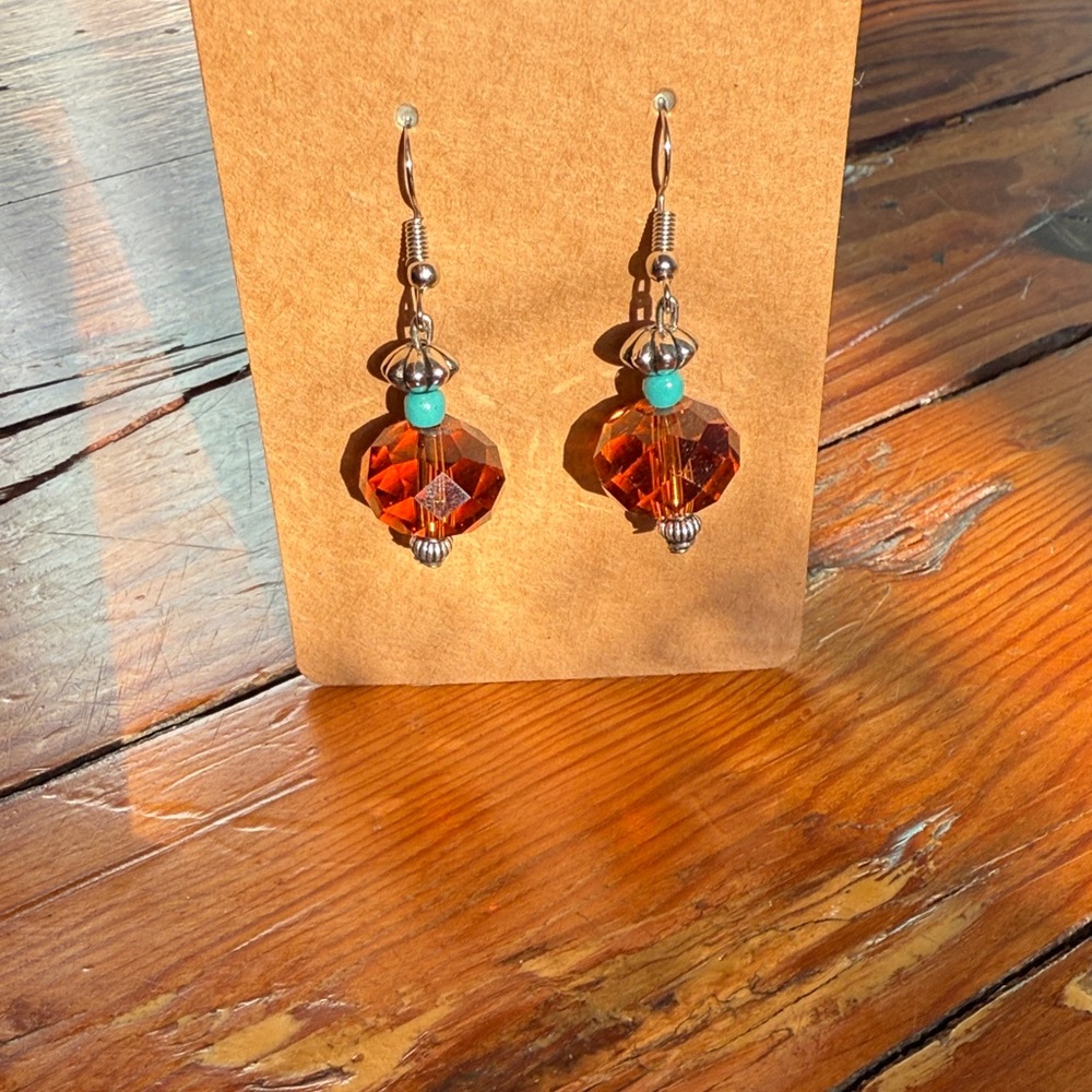 Amber and Turquoise Dangle Earrings